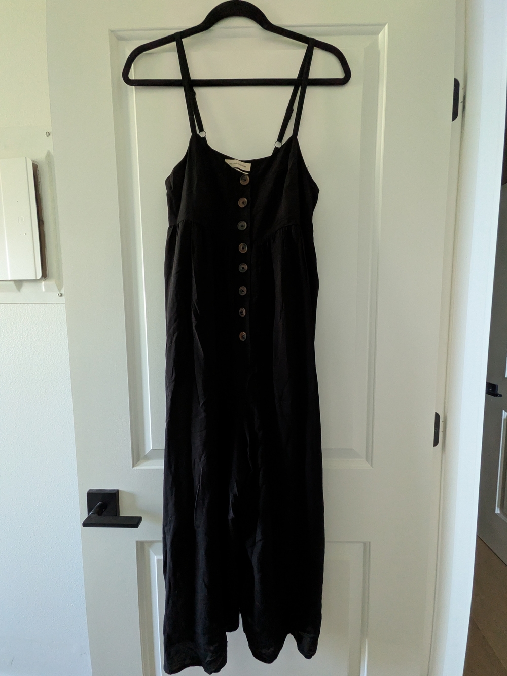 Urban Outfitters Black Strap Button-Front Jumpsuit Romper